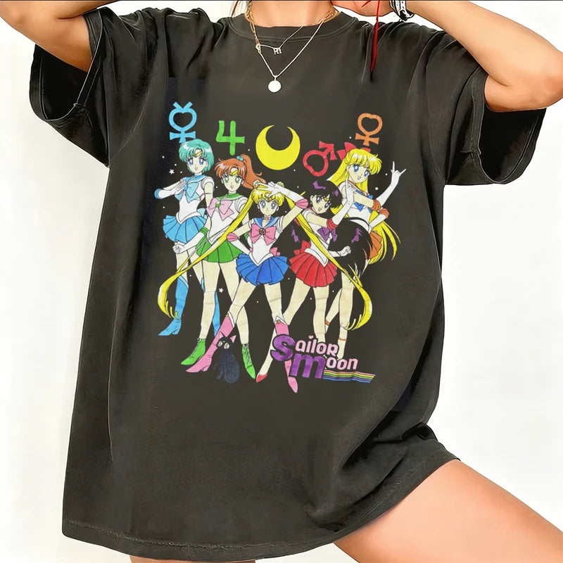 Retro Sailor Moon Graphic T Shirt for Men Women Summer Casual Streetwear