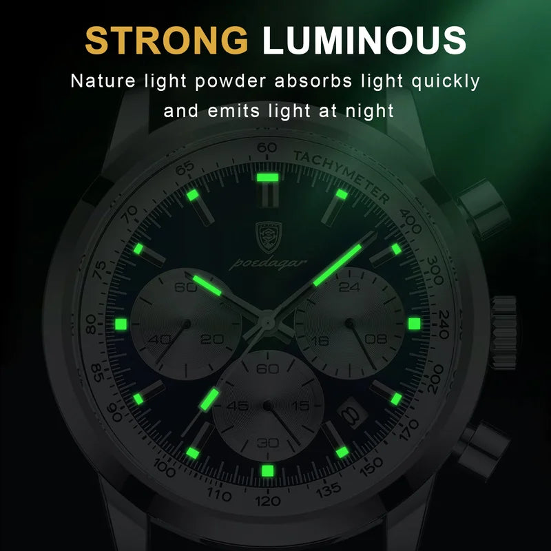 Men's Quartz Watch Waterproof Luminous Chronograph Military Leather Watch