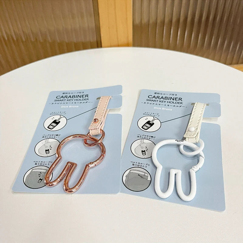 Kawaii Miffy Cartoon Rabbit Key Chain Leather Pendant Metal Decoration Gift