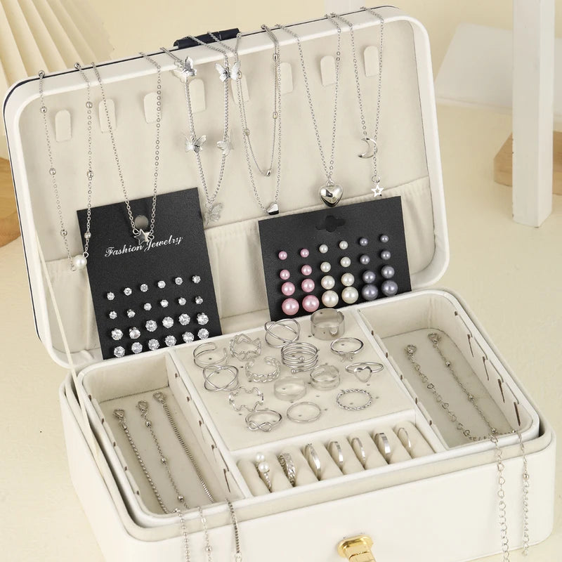 Vintage Jewelry Set with Imitation Pearls and Zircon Butterfly Pendant Earrings Necklace Ring Bracelet for Women