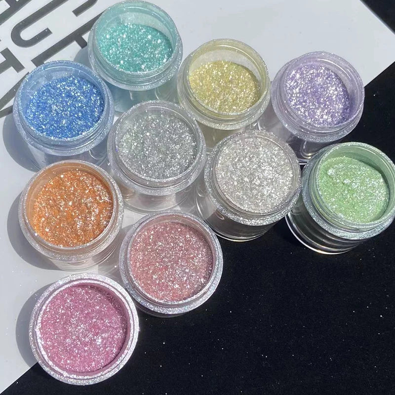 Sparkly Nail Glitter Powder Set - Rainbow Holographic Crystal Dust for Manicures & Nail Art