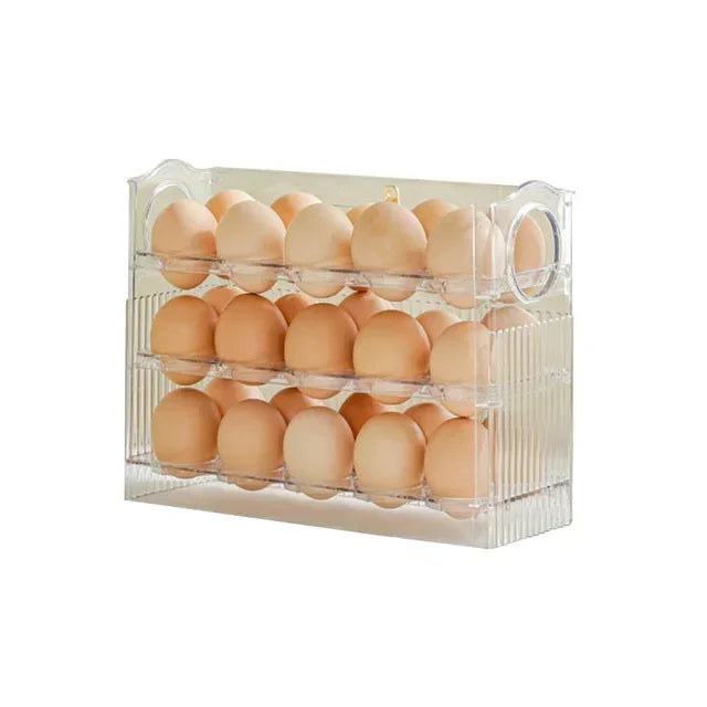 Large Capacity 3-Layer Egg Storage Box with Flip Tray - Refrigerator Organizer, Food-Grade ABS Container