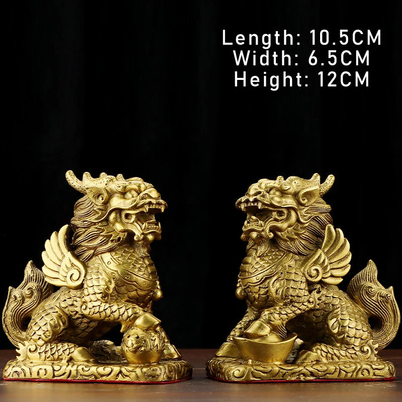 Copper Qilin Sculpture Set for Home & Office Decor - Animal Art Ornaments
