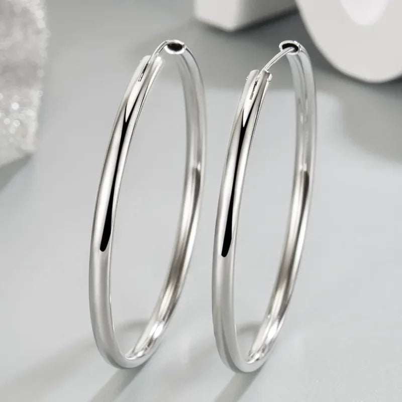 Sterling Silver Hoop Earrings 3MM Thick 3.5/5/6CM for Women Luxury Jewelry