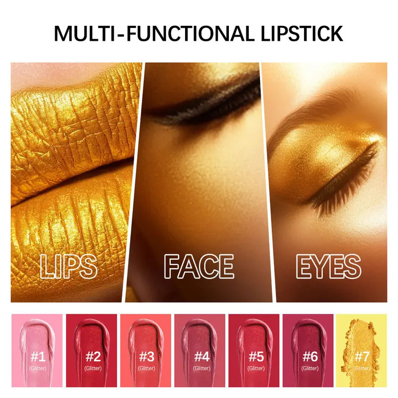 Long Lasting Waterproof Gold Lipstick with Glitter Shine - Luxury Lip Makeup