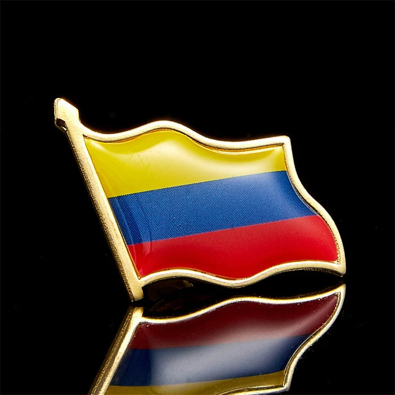 Colombia Flag Enamel Pin and Brooch Set - Metallic Waving Lapel Pins