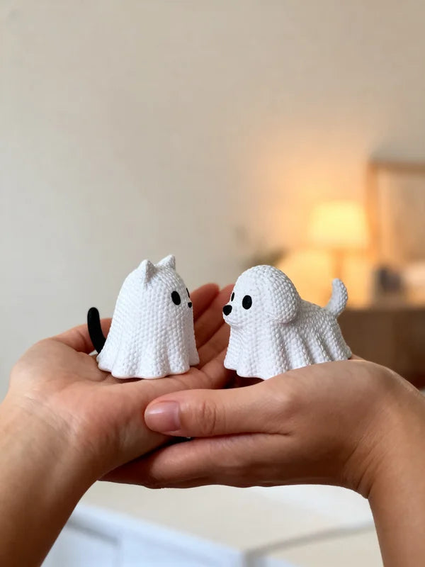 Ghost Cat and Ghost Dog Holiday Decorations Set - Halloween & Party Ornaments