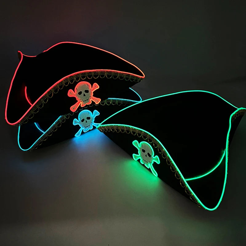 LED Pirate Hat with Light Up Skull Pattern for Costume Party Halloween Cosplay