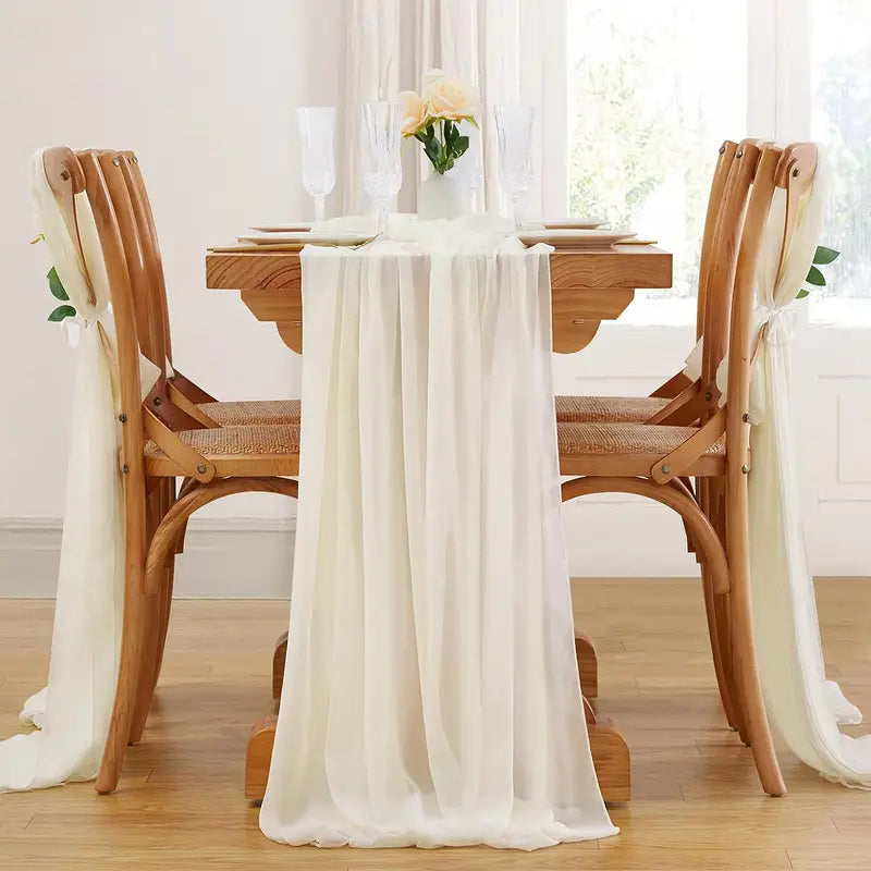 Elegant Sage Green Chiffon Wedding Table Runner - Vintage Gauze Design