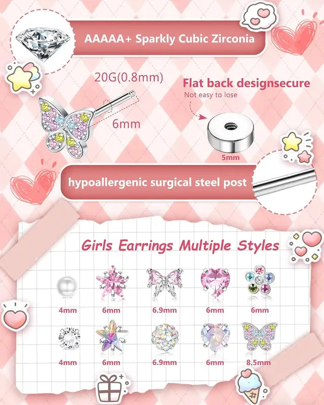 Women’s Surgical Steel Flower Butterfly Heart Stud Hoop Earrings Jewelry Gift