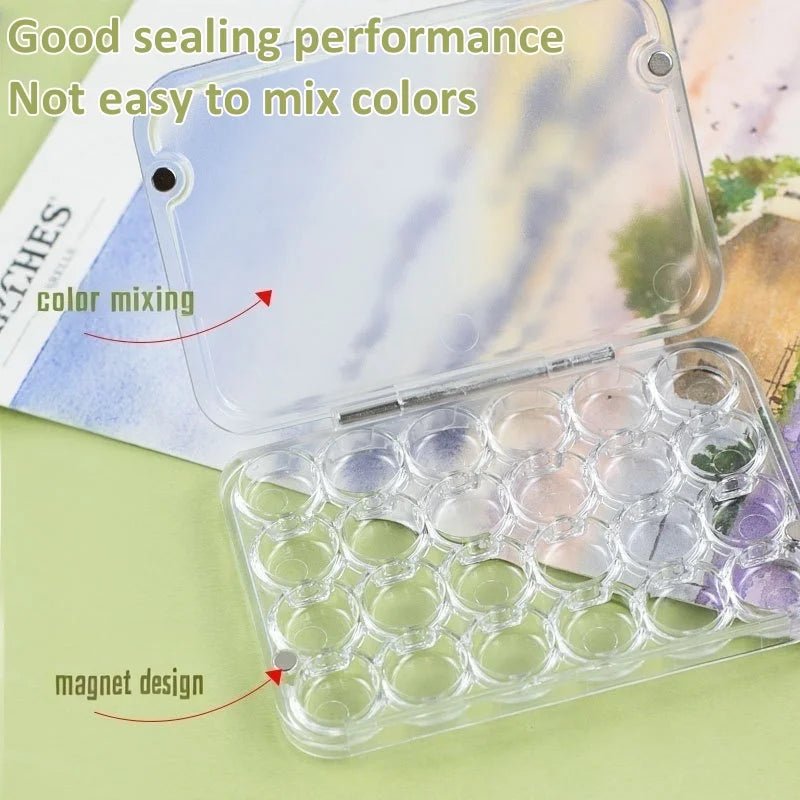 Portable Watercolor Paint Palette Box 24 Compartments Travel Art Supplies