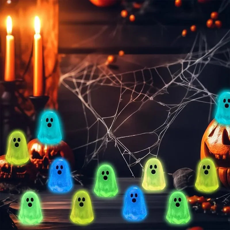 Mini Luminous Ghost Ornaments Halloween Decorations 50/100pcs Resin Kids Toys Home Party Decor