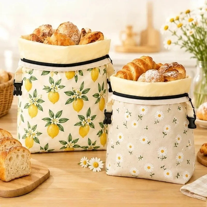 Breathable Cotton Beeswax Bread Bag with Lock Closure 43x33cm - Removable Inner Bag