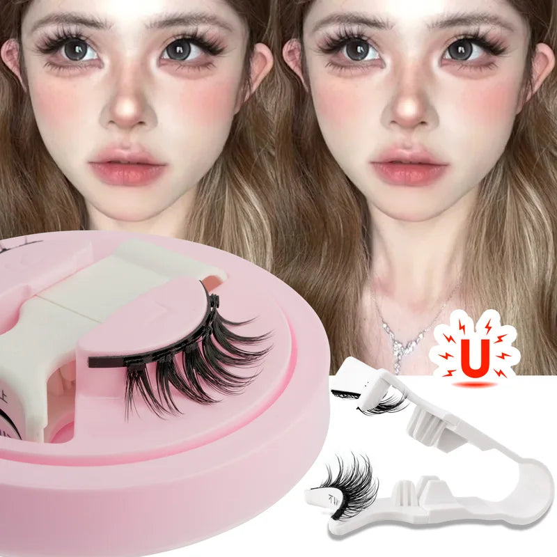 Reusable 3D Magnetic Faux Mink Eyelashes with Tweezers Makeup Set - Natural & Fluffy
