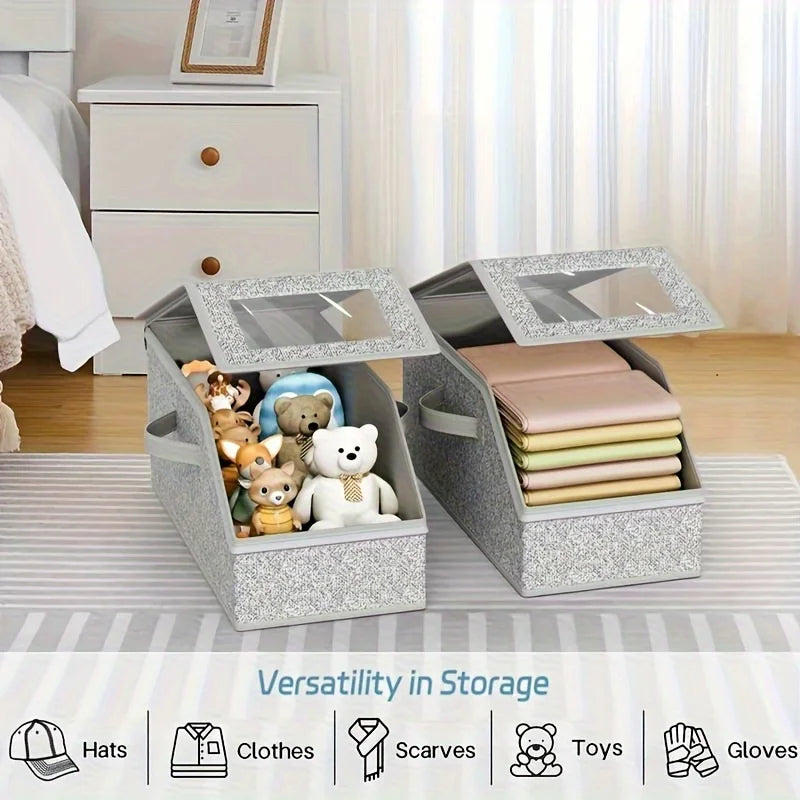 Foldable Fabric Closet Organizer for Hats Clothes & Toys - Dustproof Stackable Storage Box