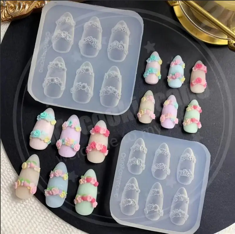 Silicone Nail Mold Heart Lace Design for DIY Nail Art - Multiple Colors