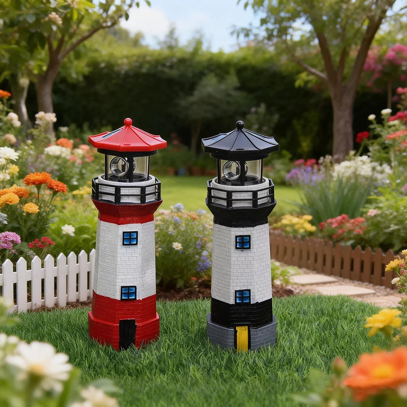 Solar Lighthouse Garden Light with Rotating Beacon Outdoor Yard Decor