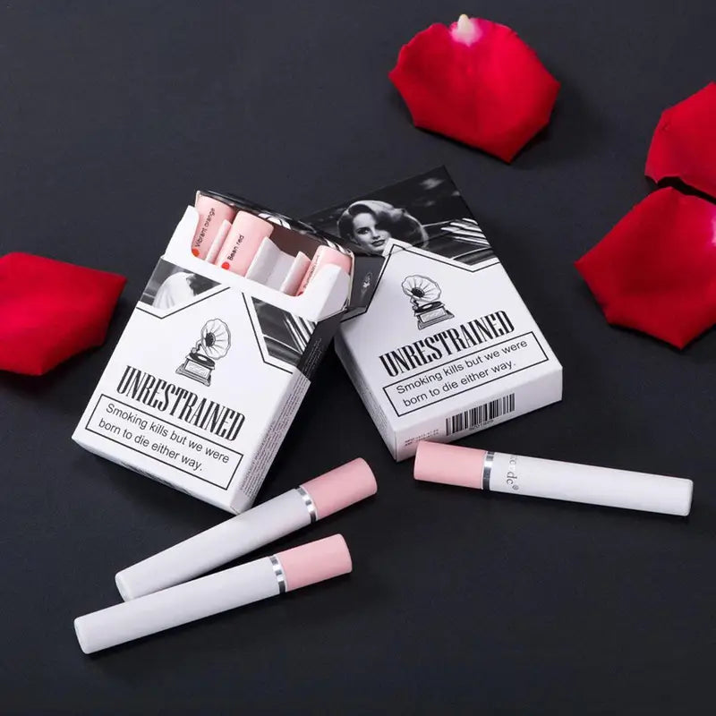 4-Piece Lipstick Set with Matte Long-Lasting Waterproof Lip Gloss in Cigarette Design