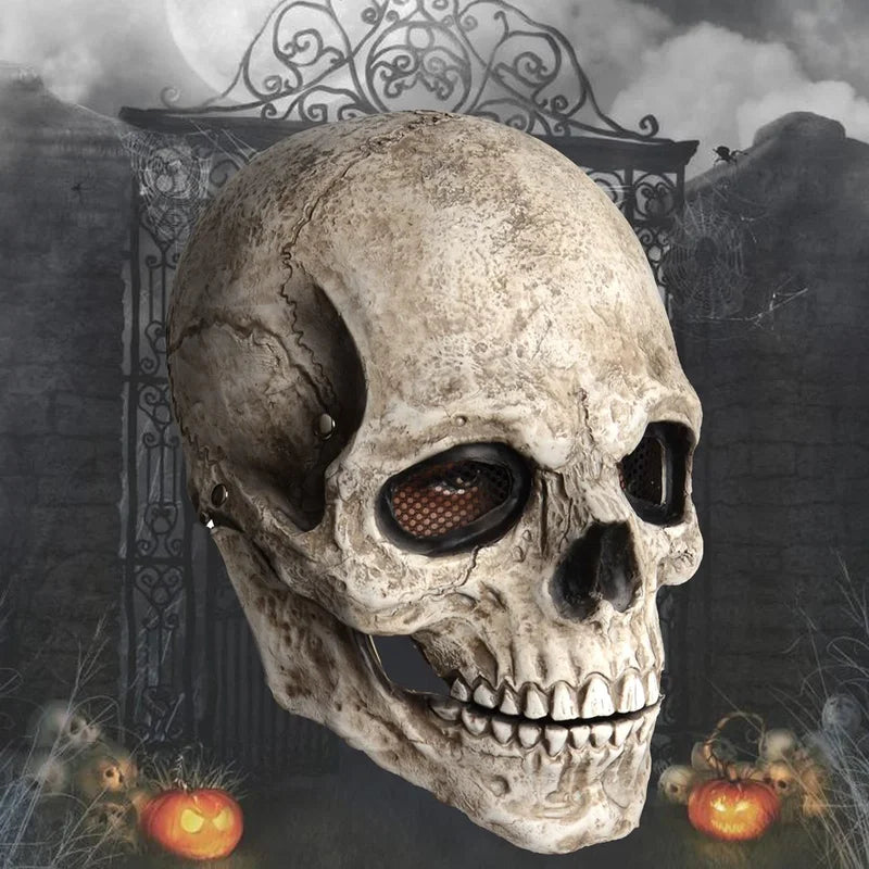 Full Head Latex Skull Mask with Movable Jaw for Halloween & Cosplay