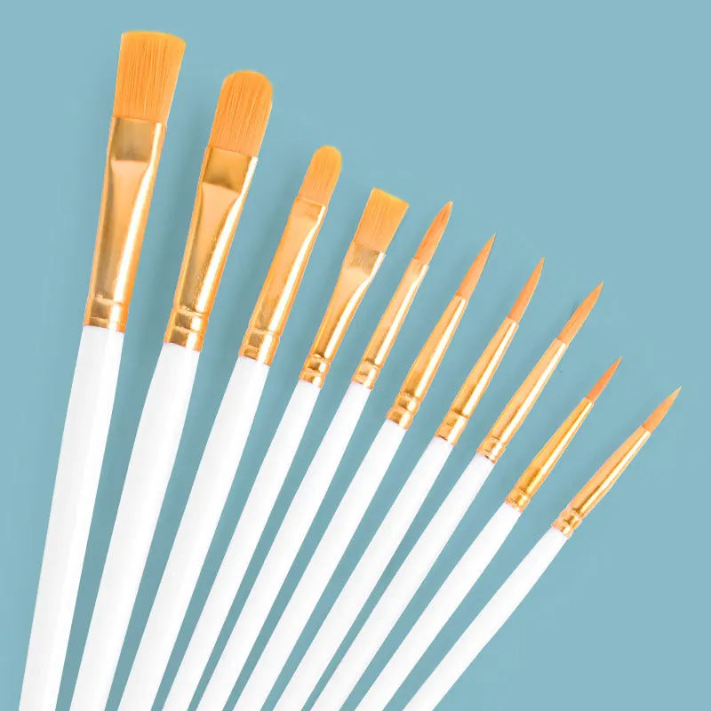10Pcs Multi-Function Paintbrush Set for Watercolor Oil Gouache Art - Nylon Hair