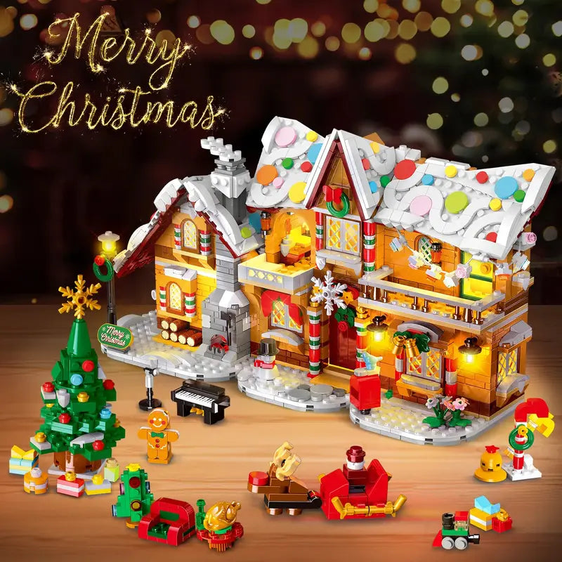 Christmas Gingerbread House Building Toy with LED Lights - 3 Style Modes for Kids & Adults