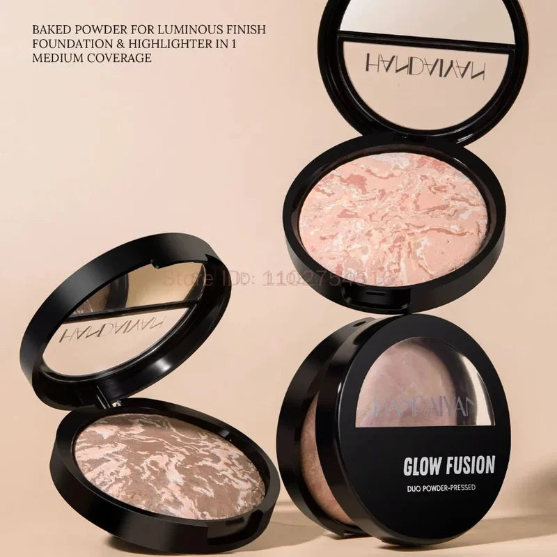 Oil-Control Luminous Setting Powder with Marble Baked Finish - Brightening Face Powder Compact Foundation Makeup