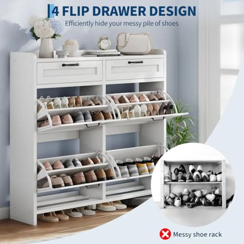 Wooden Shoe Cabinet with 2 Drawers - Space-Saving Entryway Storage