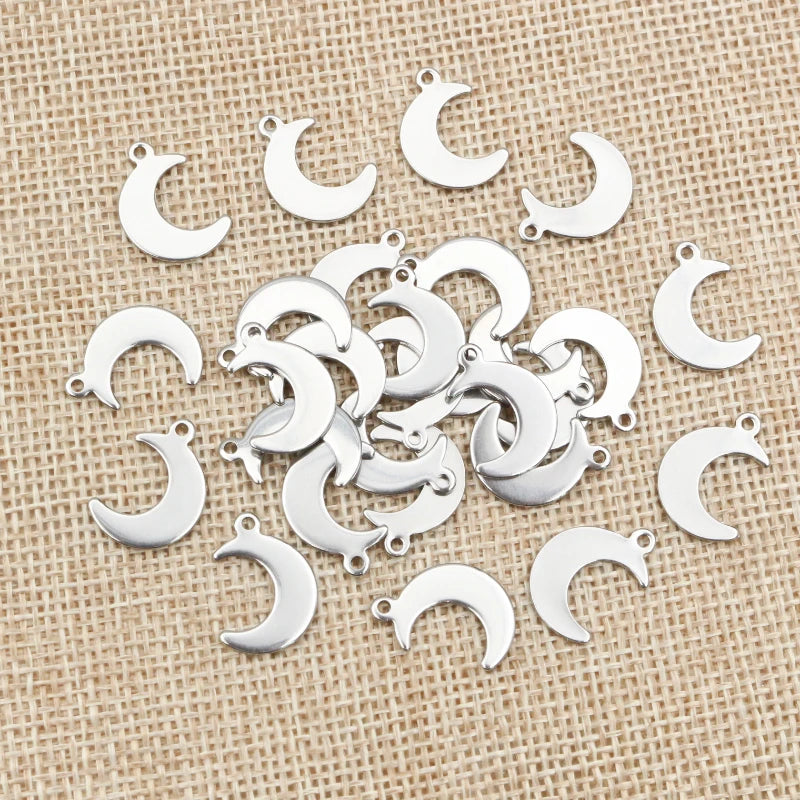 30Pcs Moon Charms 16x11mm No Fade Stainless Steel Jewelry Pendants for DIY Necklace Making