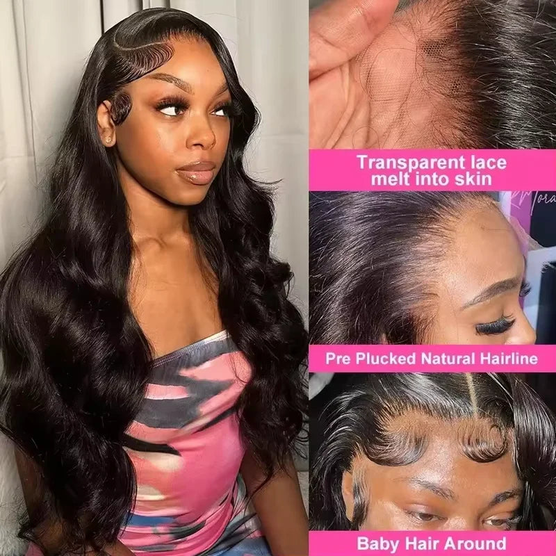 Long Peruvian Body Wave Human Hair Wigs 13x6 HD Lace Front & Frontal, Glueless Closure, Natural Color