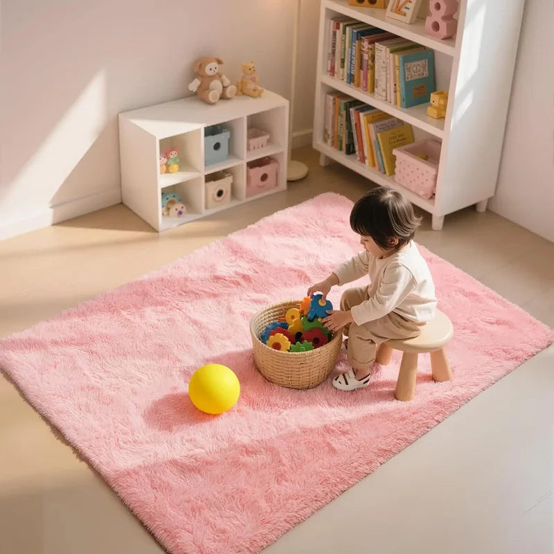 Pink Bedroom Carpet - Soft Plush Floor Mat for Living Room & Dorm Decor