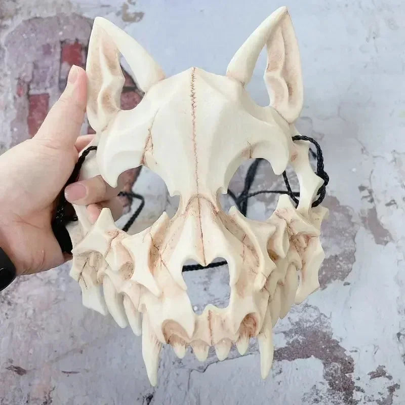 Halloween Skull Mask with Long Teeth Demon Skeleton Half Face Mask for Cosplay Party