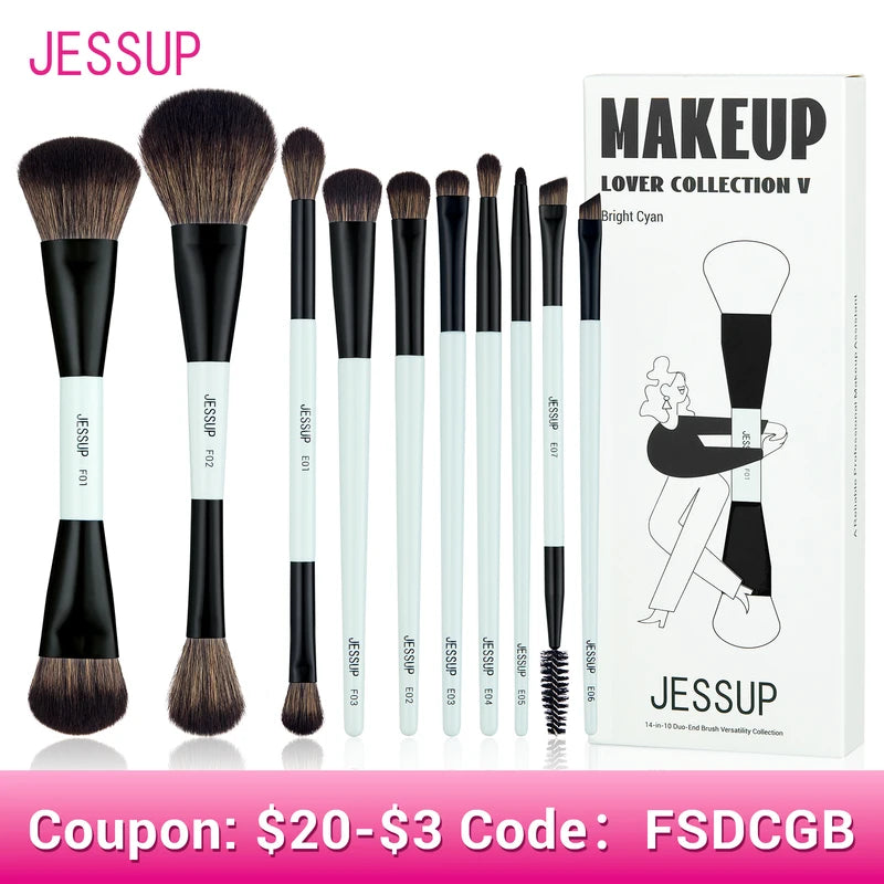 Jessup Makeup Brush Set 2/3/6/10PCS Double Sided Foundation Contour Blush Eyeshadow Cruelty-Free