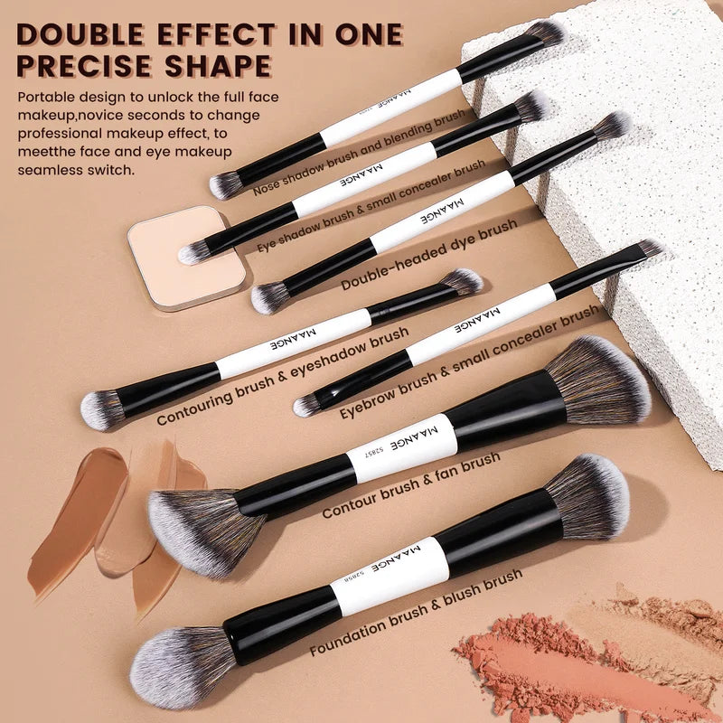 7Pcs Makeup Brush Set - Double Head Face & Eye Cosmetics Tools for Foundation Blush