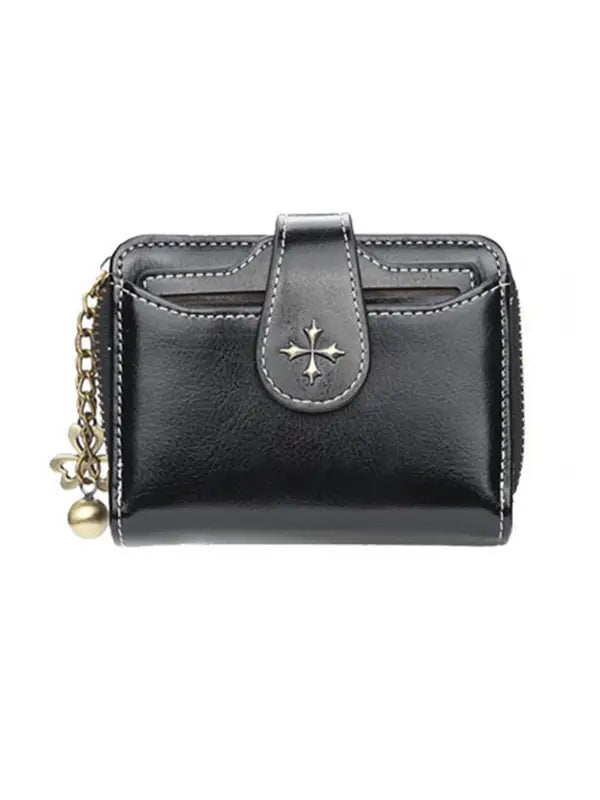Women’s Short European and American Fashion Buckle Wallet with Zipper Coin Pocket
