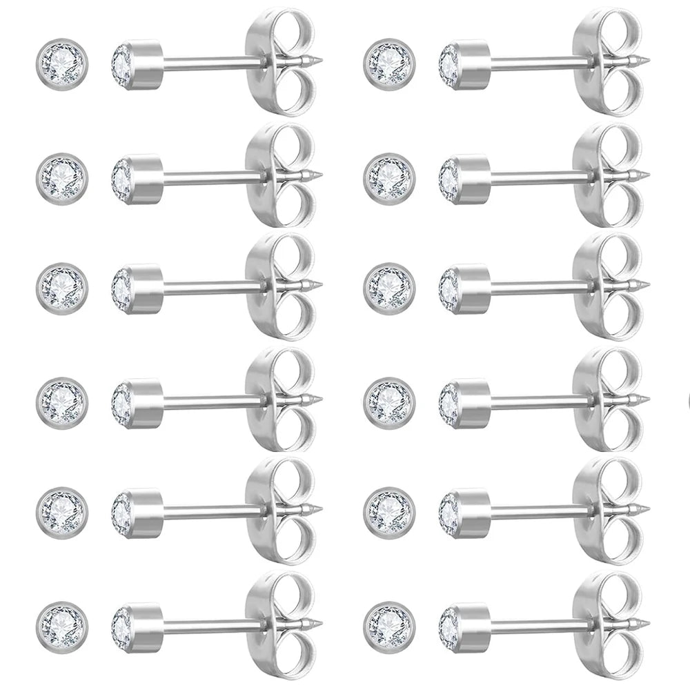 12 Pairs Multicolor Birthstone Ear Piercing Stud Earrings for Ear Piercing Guns