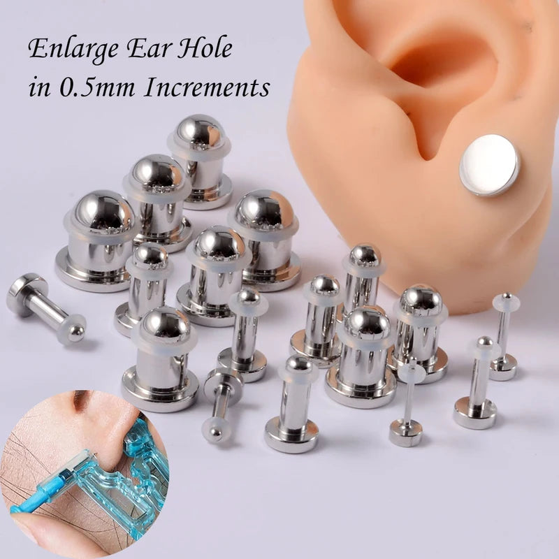 1/19pcs Surgical Steel Mirror Face Ear Plugs Tunnels Body Piercing Jewelry
