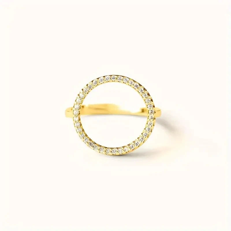 Hollow Round Finger Ring for Women with CZ Stone - Minimalist Wedding Jewelry