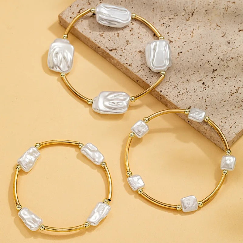 Luxury Irregular Pearl Elastic Bracelets Set for Women Jewelry Bangles
