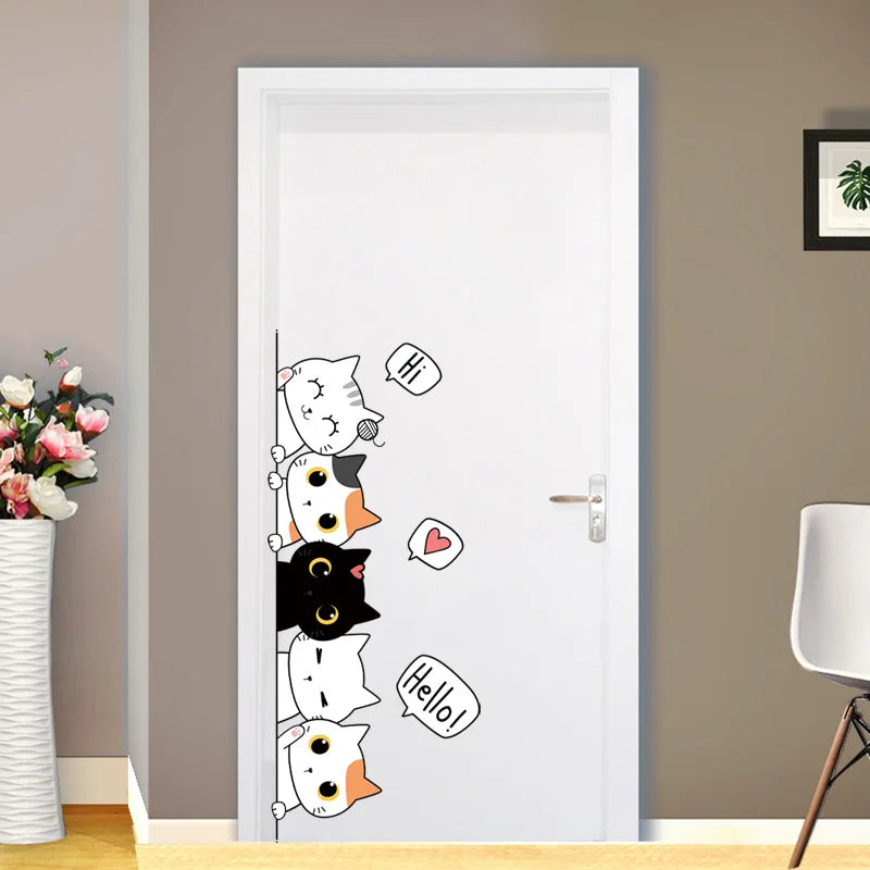 Cute Cat Stickers for Bedroom Decor Waterproof Self-Adhesive Set