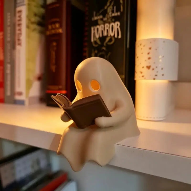 Halloween Desk Ornament Ghost Reading Book LED Light - Battery Operated Decor