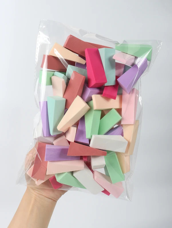 Set of 50 Colorful Makeup Sponges - Latex-Free Small Wedge Applicators