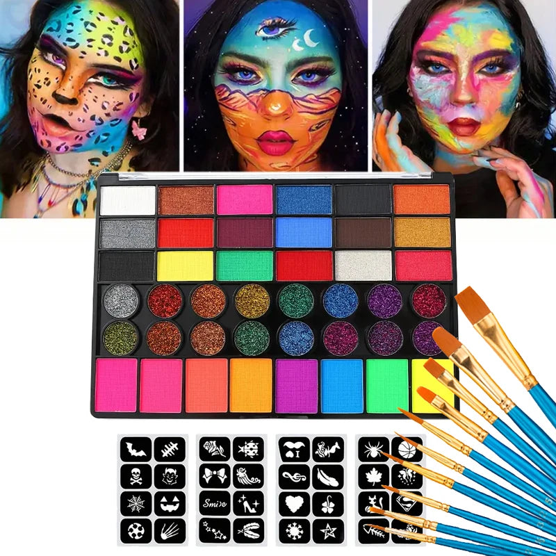 42 Colors UV Neon Water Soluble Face & Body Paint Set Halloween & Party Makeup