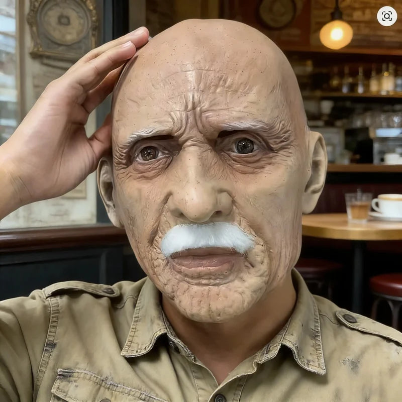 Realistic Old Man Latex Mask - Bald Grandpa Face for Halloween Costume Party