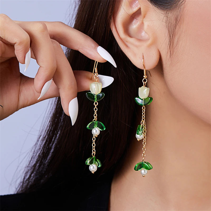 Elegant Drop Earrings with Imitation Pearls and Geometric Design for Women
