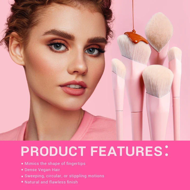 Pink Makeup Brush Set 14pcs - Vegan Face & Eye Cosmetics Tools