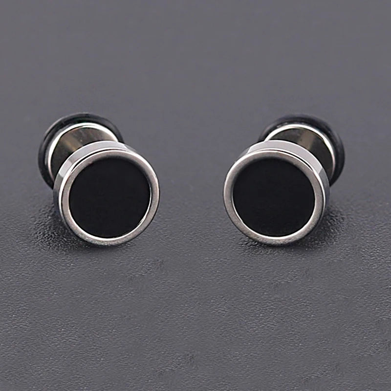 Men's Titanium Steel Black Oil Drip Earrings - Punk Jewelry for Men
