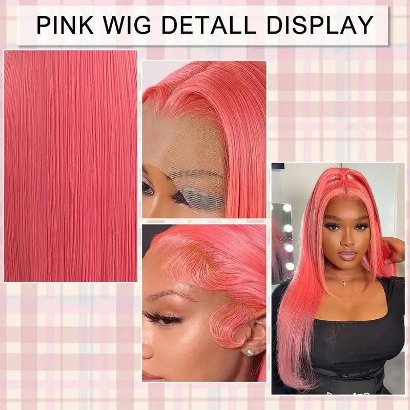 Pink Lace Front Wig 30 Inch Human Hair with Pre-Plucked Natural Hairline