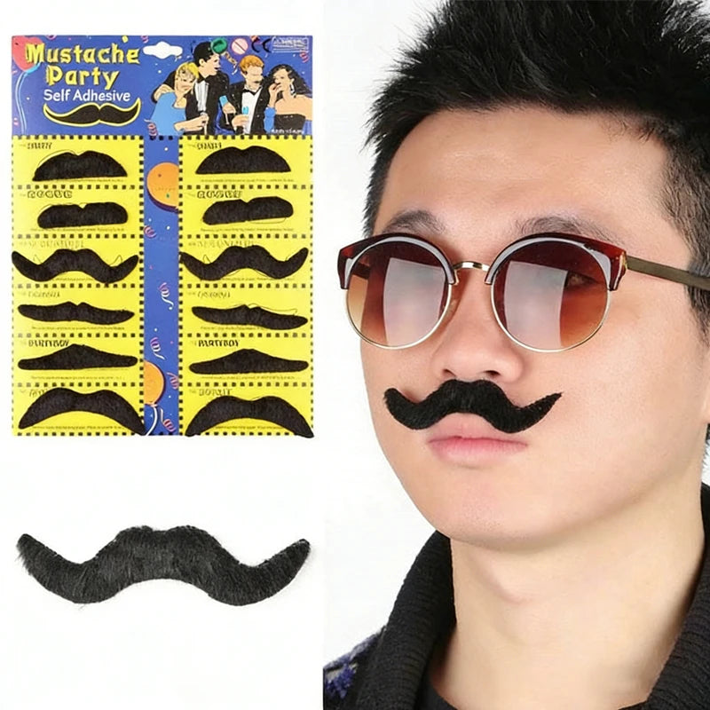 Self-Adhesive Fake Mustaches Party Favors for Costumes - 6/12 Pcs