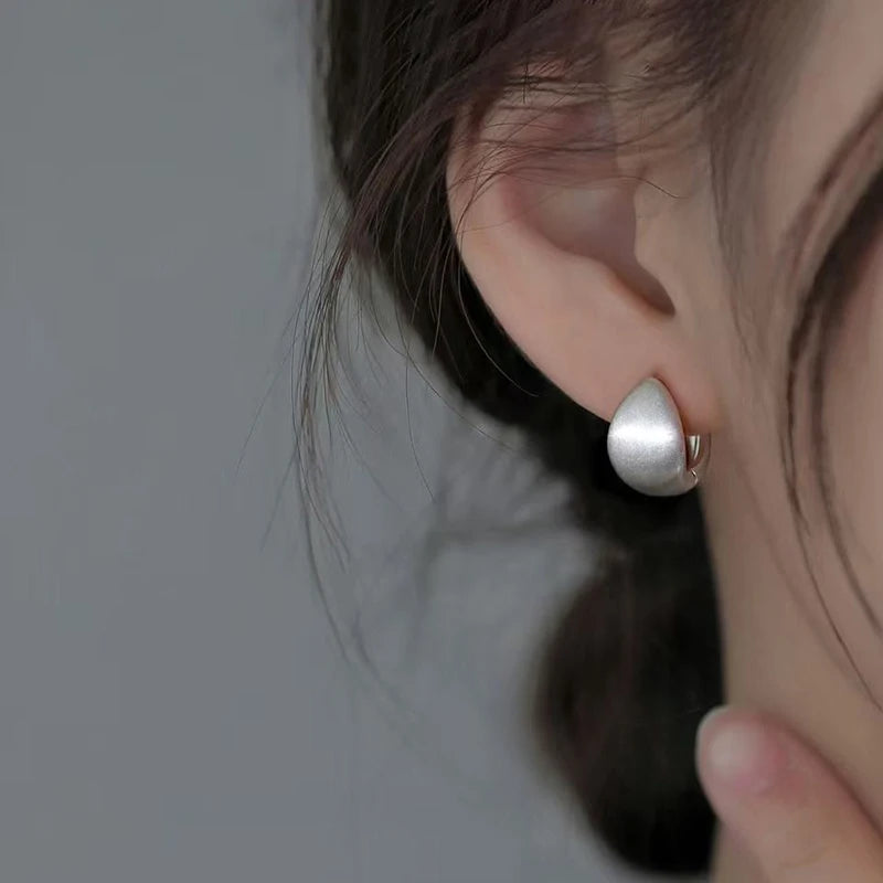 Silver Color Brushed Hoop Earrings for Women Minimalist Fashion Jewelry