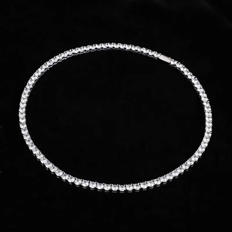 Sterling Silver Necklace with Zircon Chain for Women Engagement Wedding 4mm 45cm